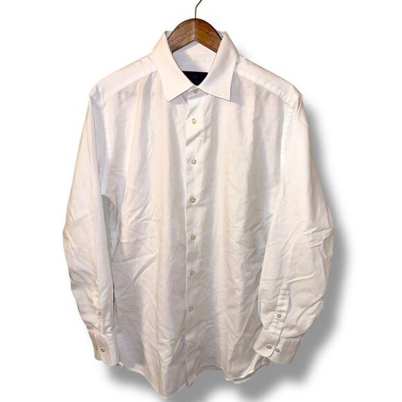 David Donahue White Trim Fit Pinpoint Oxford Dress Shirt 17.5 34/35 - Picture 1 of 7